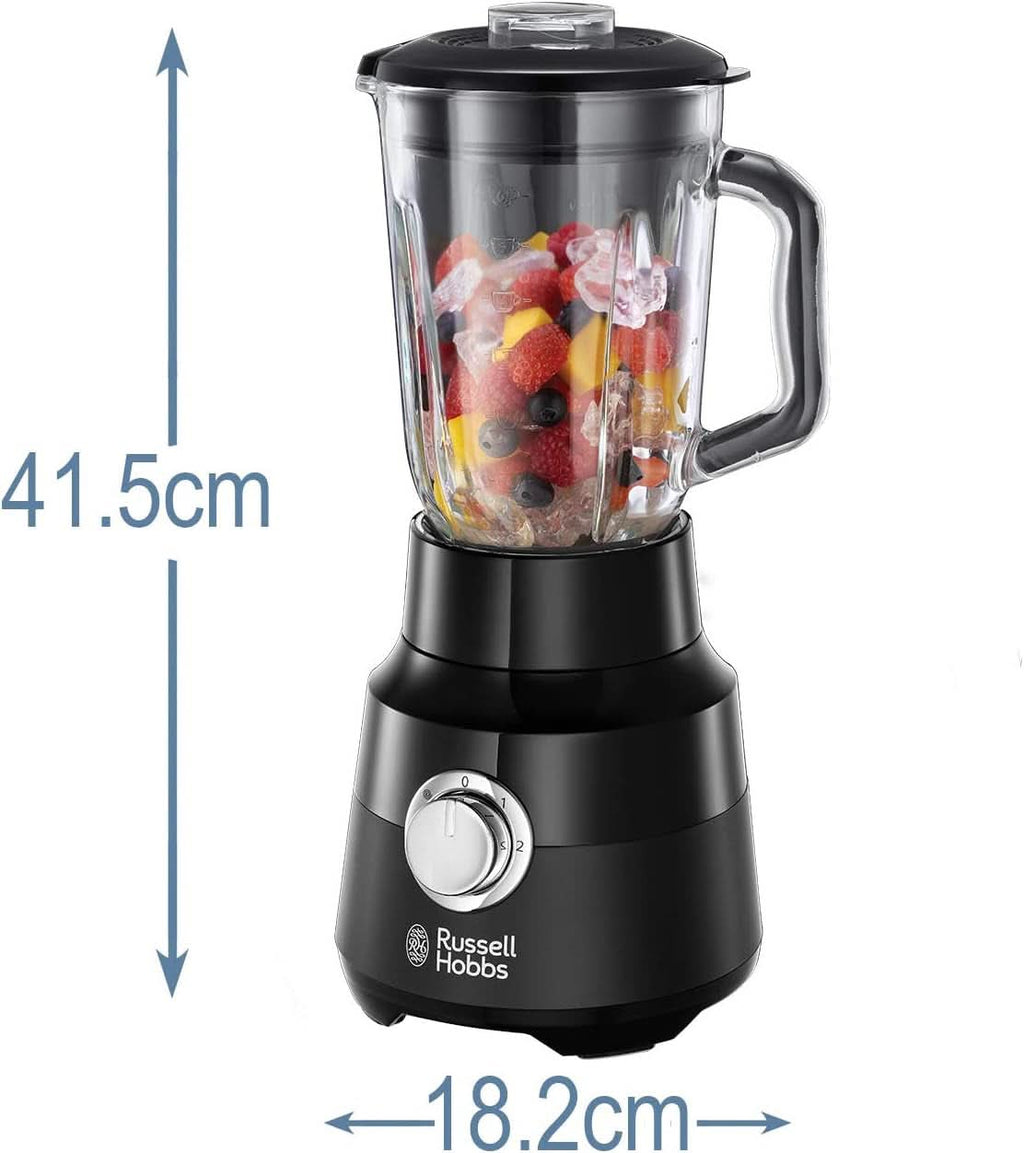 Russell Hobbs Standmixer [1,5L Glasbehälter] Matt Schwarz (Starker 0.9PS Motor, Impuls-/Ice-Crush-Funktion, Edelstahlmesser, Bpa-Frei Mixer, Elektrischer Zerkleinerer, Smoothie-Maker) 24722-56 Bucatarie Naty Shop