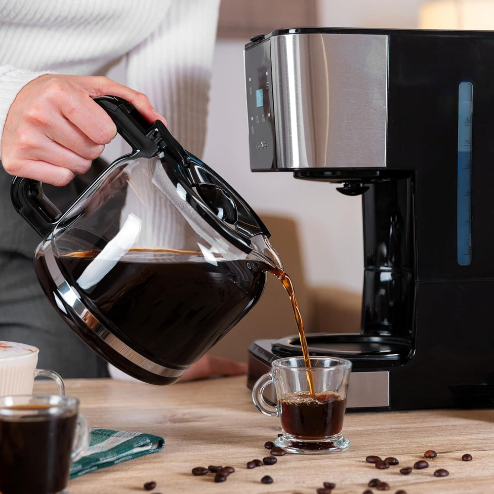 Espressor cu filtru Cecotec Coffee 66 Drop and Touch, putere 950 W, 1,5 L, 12 cești, ecran tactil, carafă din sticlă, cronometru 24 de ore, 6 comutatoare, filtru reutilizabil tip plasă
