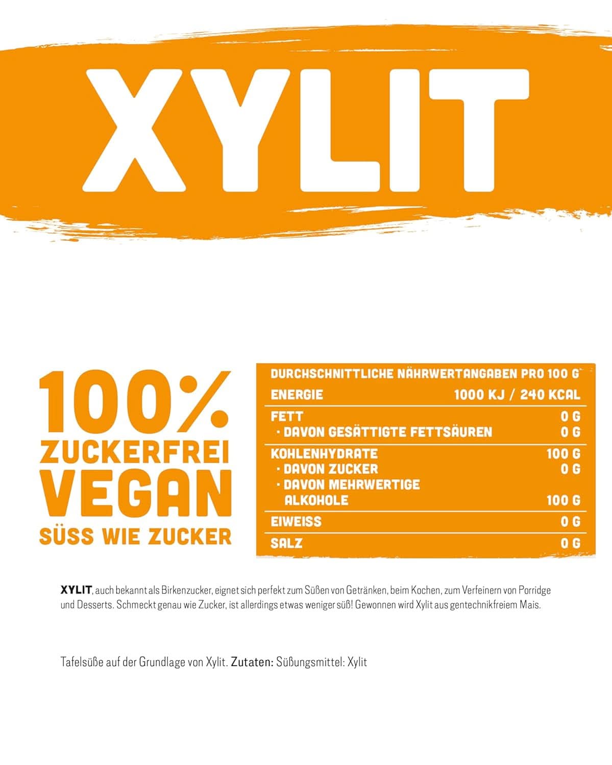 Premium-Xylit mit einer Süßkraft von 1:1 im Vergleich zu Zucker, 1 kg Süßstoffe Naty Shop