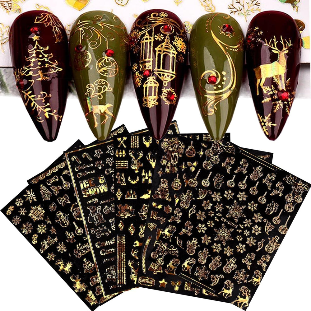9 Blatt Nagelsticker Weihnachten Nagelaufkleber Selbstklebend Weiß Rentier Schneemann Nail Art Sticker Dekoration Nageldesign Zubehör