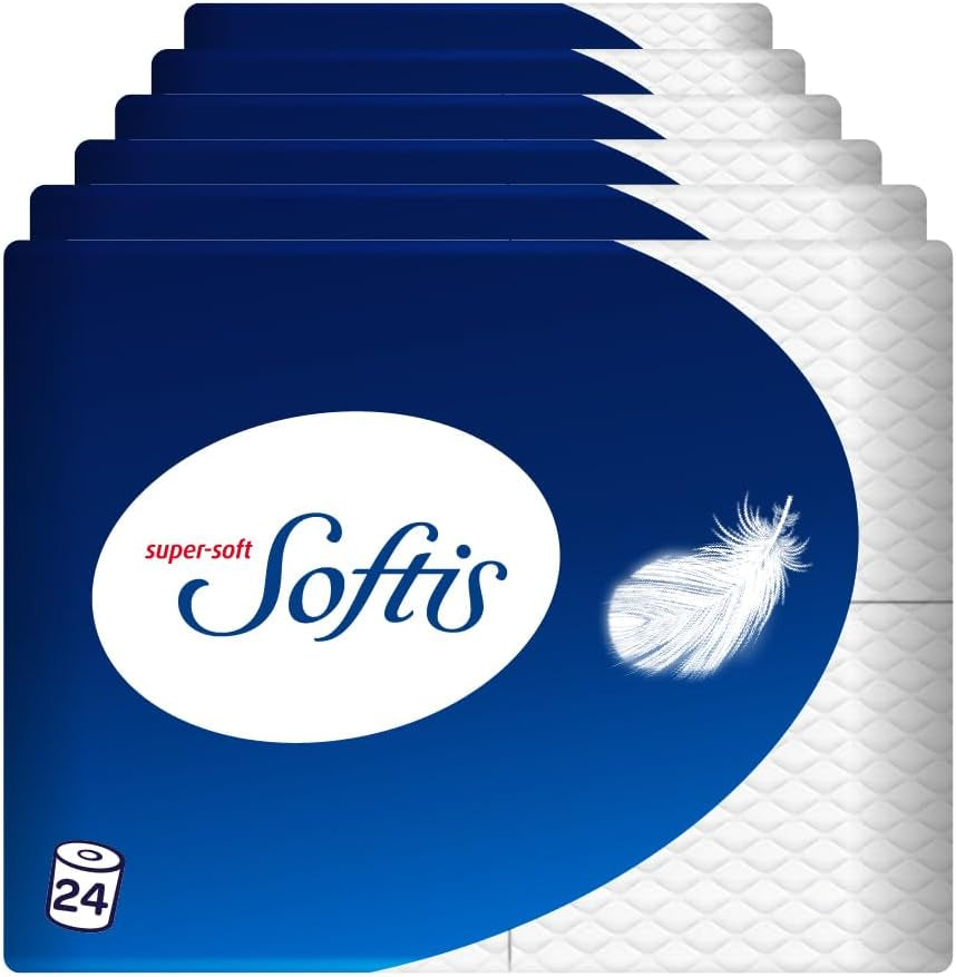Hârtie igienică Softis cu 4 straturi - pachet de 45 de role (5 X 9 pachete simple), 100 de coli per rolă, Sistem unic de cameră moale, Ambalaj reciclabil, Hârtie certificată Fsc