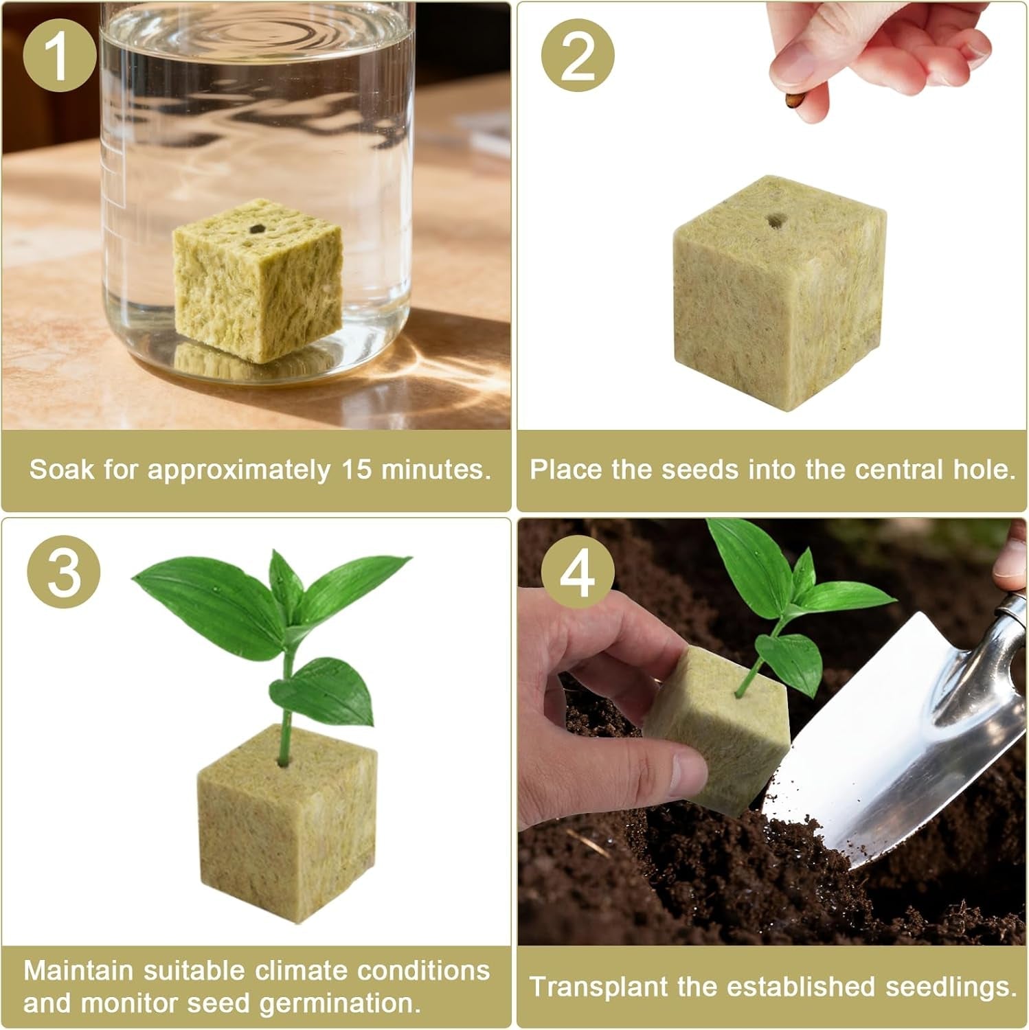 100 cuburi din vată de rocă pentru înmulțire, 25x25x25 mm, cu mănuși, izolație din vată de rocă, cuburi de înmulțire Easy Plug, cuburi din vată de rocă pentru hidroponie, butași, înmulțire fără sol