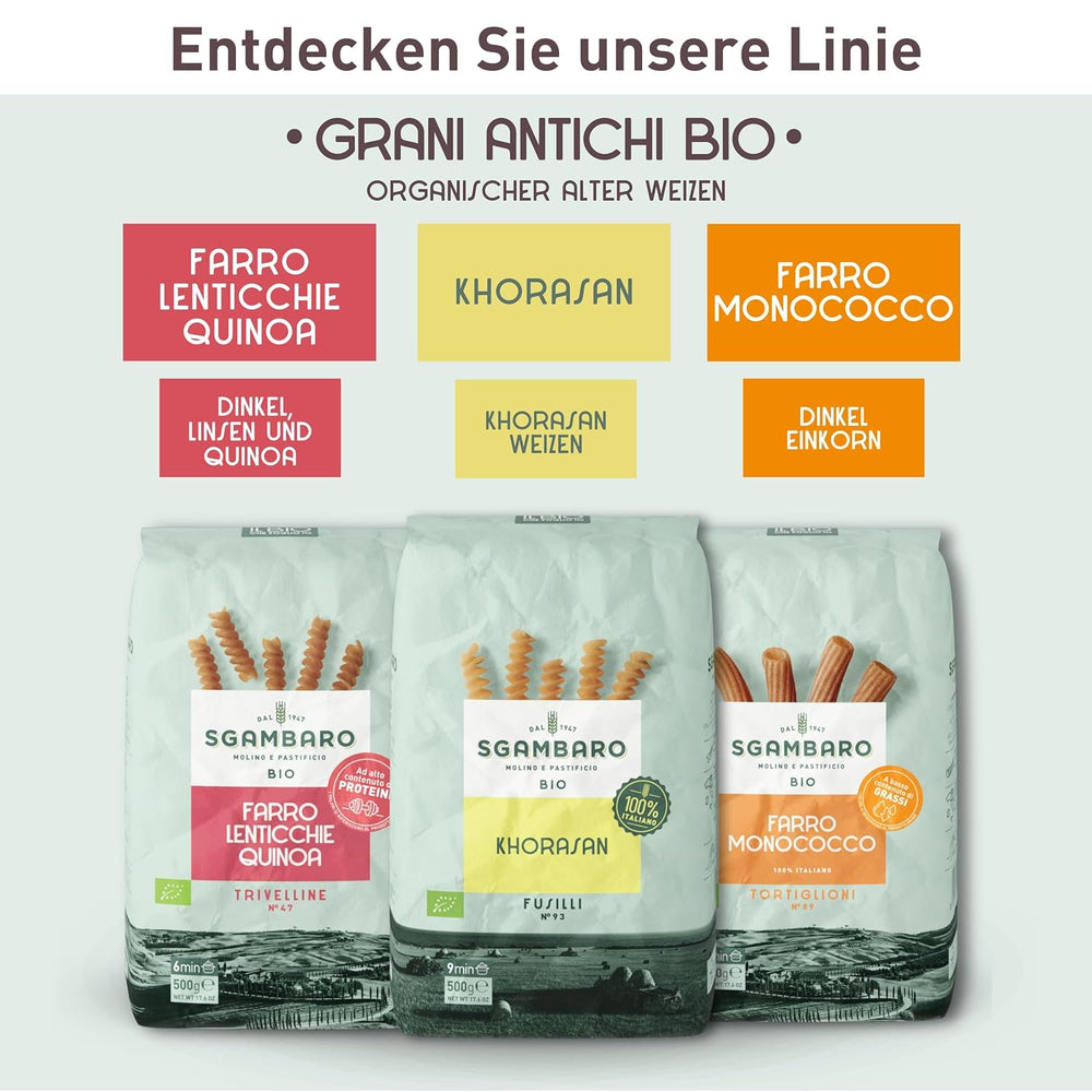 Bio-Tortiglioni-Nudeln Nr. 89 – 500 g Fettarme Weizennudeln – Geringer Fettgehalt – Ballaststoff- und Proteinquelle