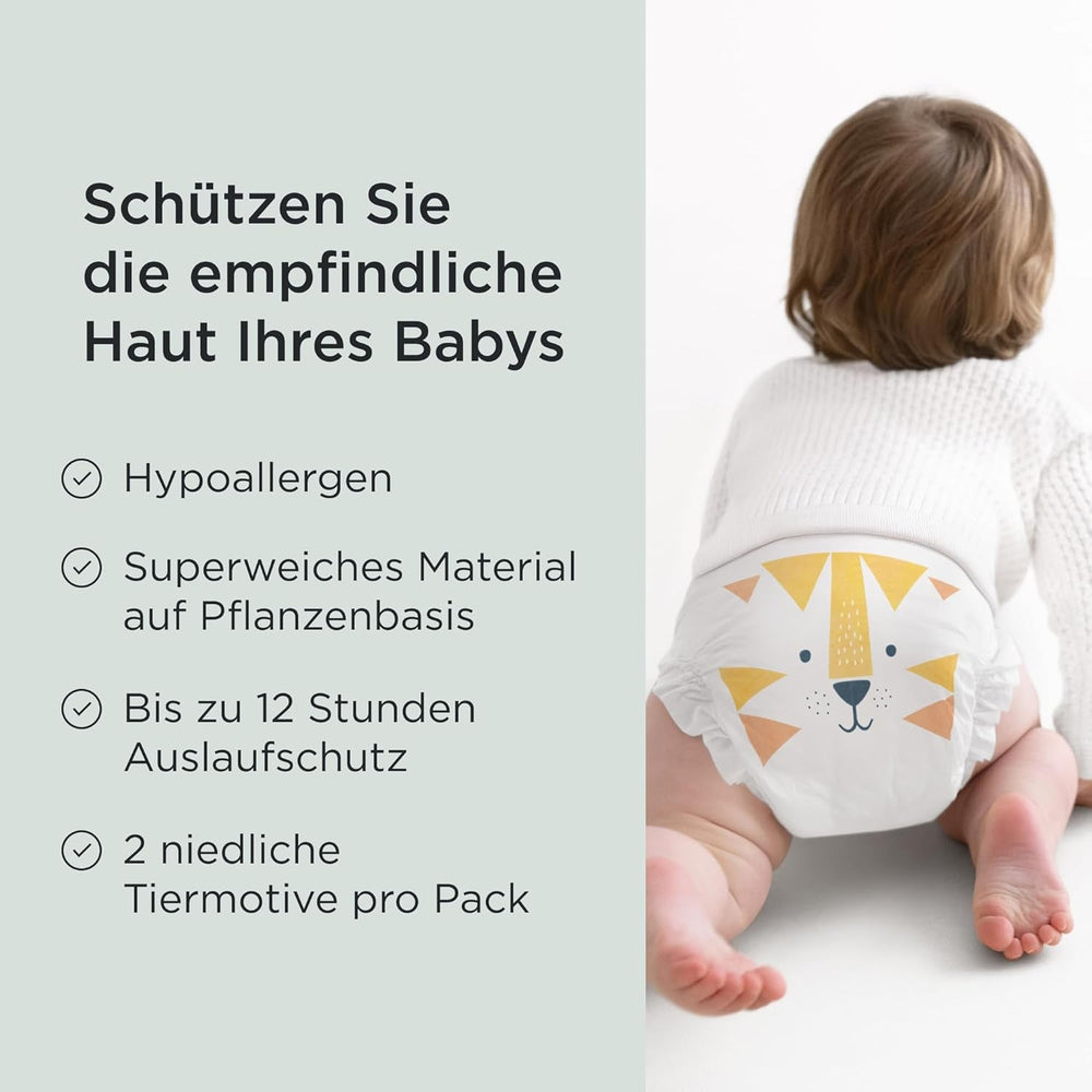 Scutece Kit & Kin Premium, mărimea 4 (9-14 kg), 128 bucăți, pe bază de plante și hipoalergenice, protecție fiabilă împotriva scurgerilor, vegane și fără cruzime