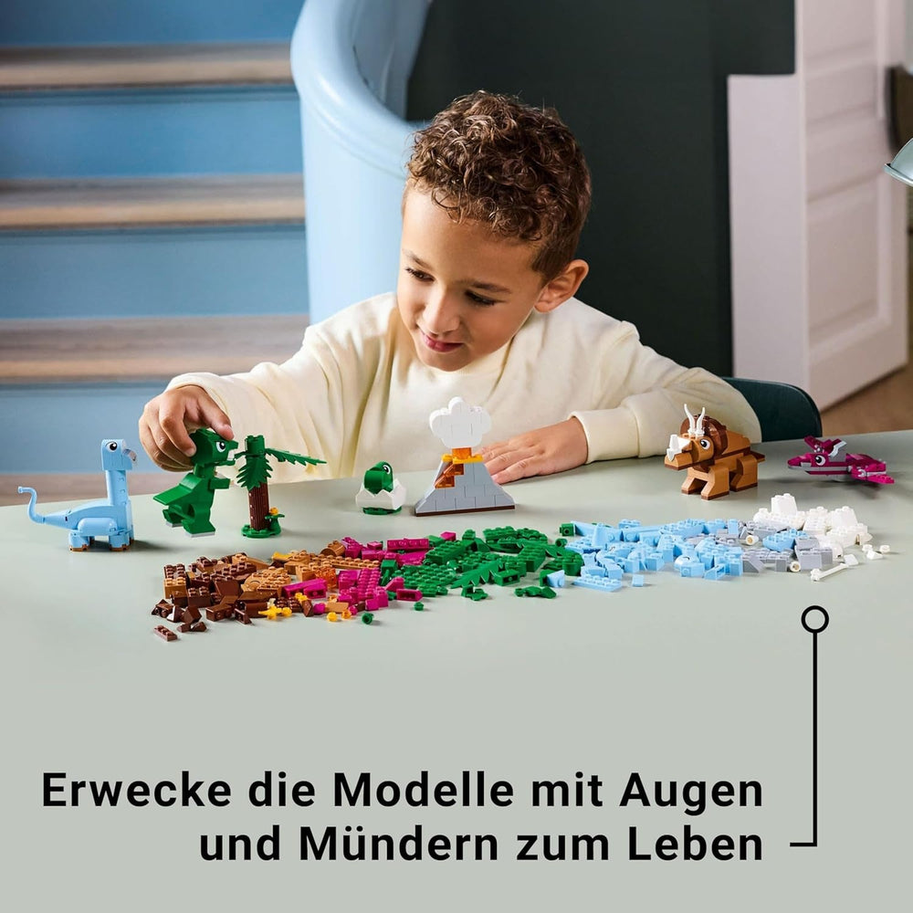 LEGO Classic Kreative Dinosaurier, Bauset mit Modellen und Tierfiguren aus Steinen, fantasievolles Spielerlebnis, Geschenk für Jungen und Mädchen ab 5 Jahren, inklusive T.Rex und Triceratops 11041