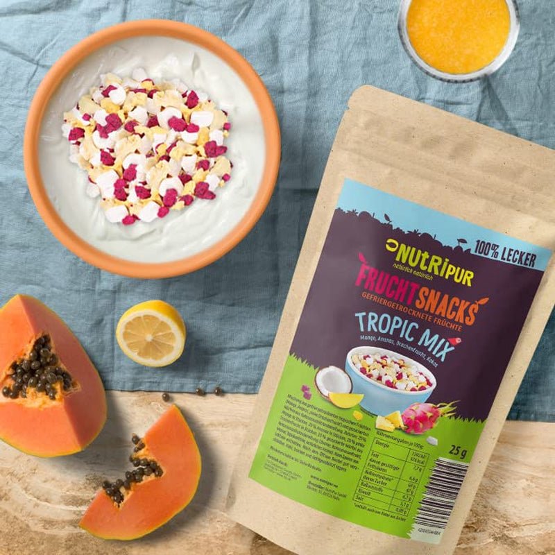 Amestec de fructe liofilizate "Tropic-Mix" 100g I Fructe de pădure și fructe uscate I Amestec de nucă de cocos, fruct dragon, mango și ananas I NutriPur Produse deshidratate Naty Shop