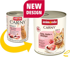 Animonda Carny hrană umedă pentru pisici curcan + pui + creveți (6 x 800g), hrană umedă fără cereale, fără zahăr, cu ingrediente proaspete din carne