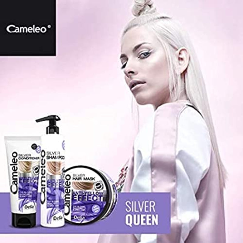 Cameleo - Mască de nuanțare argintie - Fără efect galben - Tratament violet și protecție a culorii pentru păr blond, gri, alb - Nuanțe platinate - Protecție UV - fără parabeni - 200 ml Masca de par Naty Shop