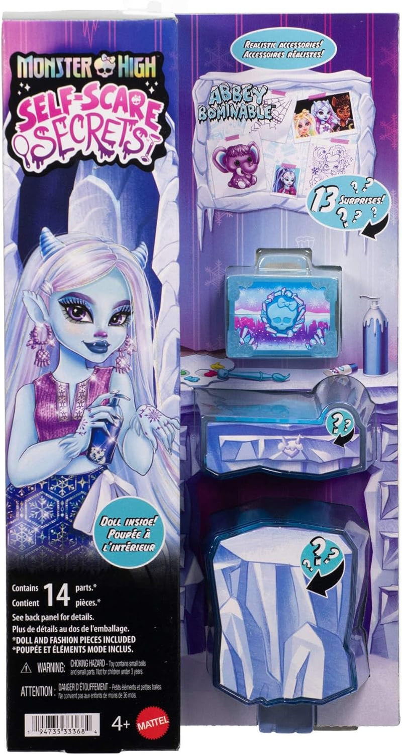 Monster High Self-Scare Secrets Abbey Bominable Puppe und Zubehörset mit 13 realistischen Überraschungen wie Henna, Zeichnungen und Häkeleien, JHK44