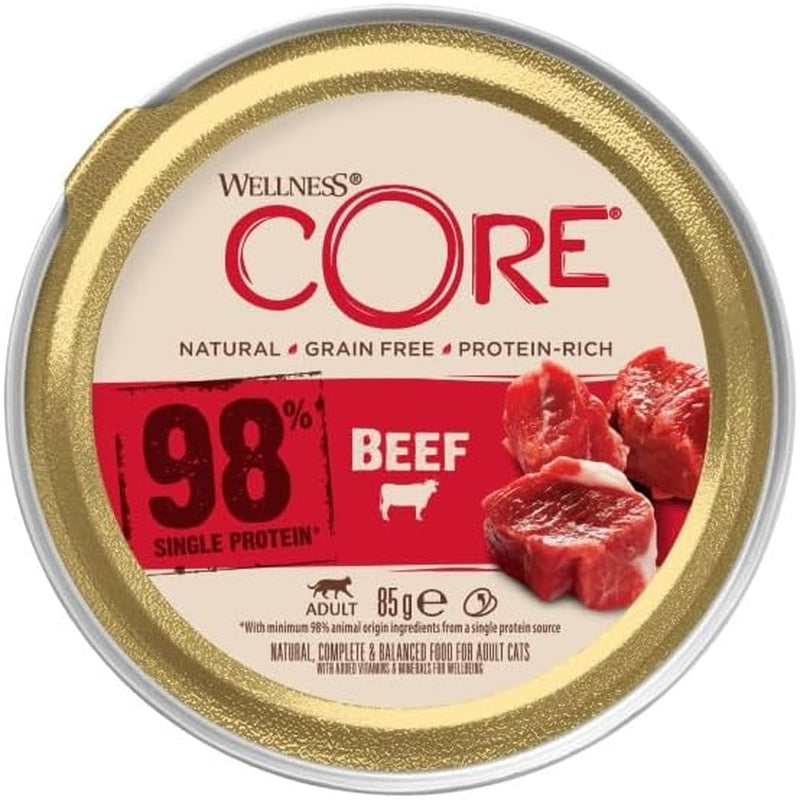 Wellness CORE 98% 12 x 85g, Vită – Hrană umedă pentru pisici, pate gros, fără cereale, natural, hipoalergenic, bogat în proteine, conținut ridicat de carne