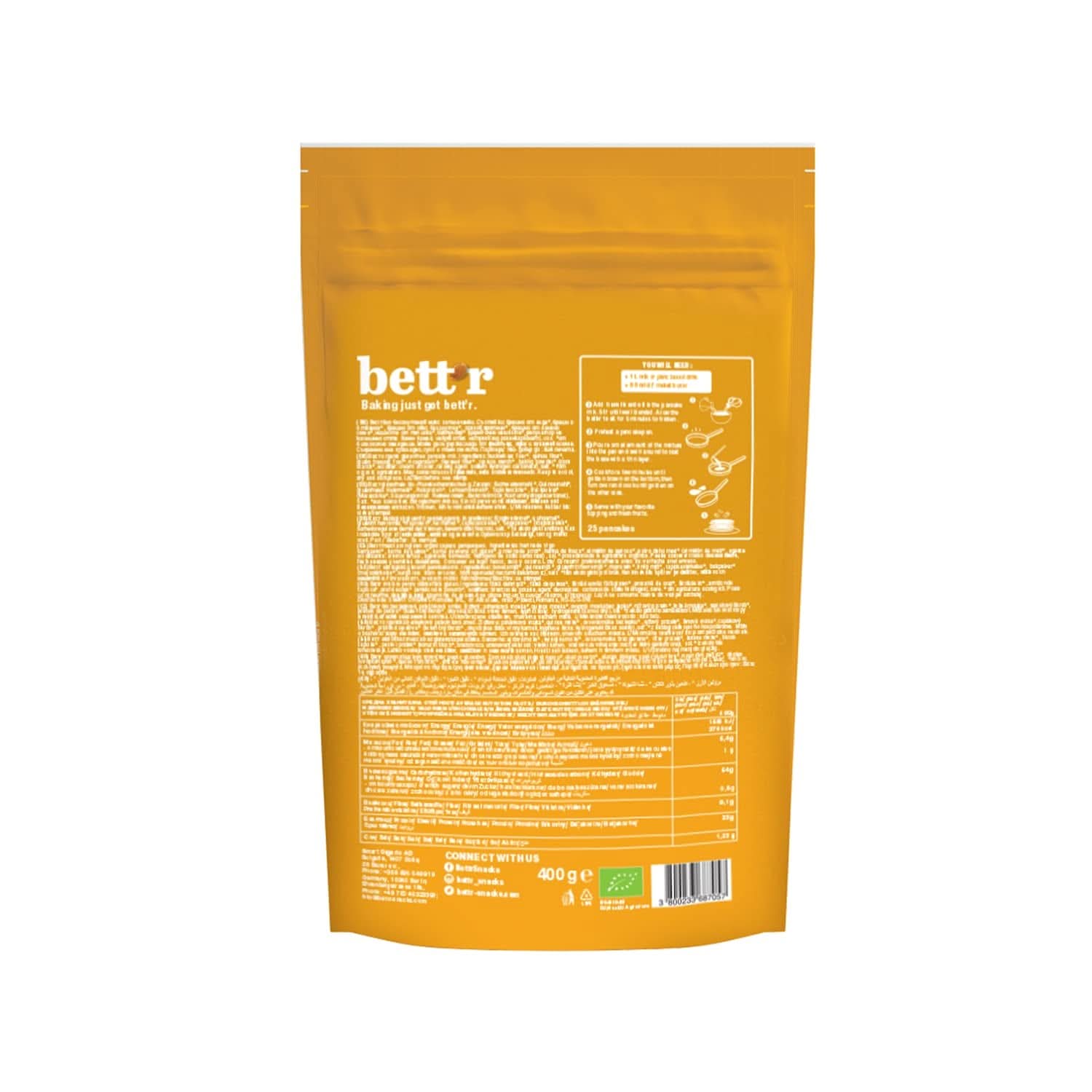 Bett'R Mix pentru clătite, amestec de panificație ecologic, vegan și fără gluten, 6 x 400 grame Bucatarie Naty Shop