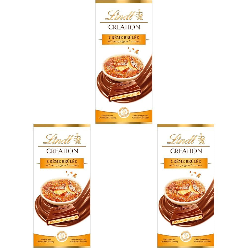Baton Crème Brûlée Lindt Chocolate Creation | Umplutură Crème Brûlée cu caramel crocant, acoperită cu cea mai fină ciocolată cu lapte | Baton de ciocolată | Cadou de ciocolată, 150g