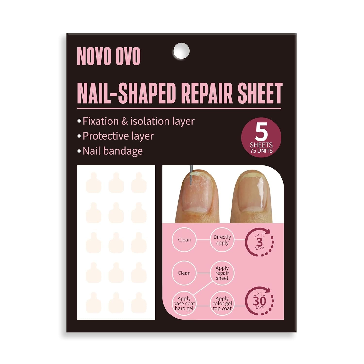 NOVO OVO 360 bucăți tablă adezivă ușor de rupt pentru afișaje de unghii prin presare, transparente, față-verso pentru atașare pentru nail art/ambalare/depozitare/practică/accesorii, 30 bucăți x 12 foi
