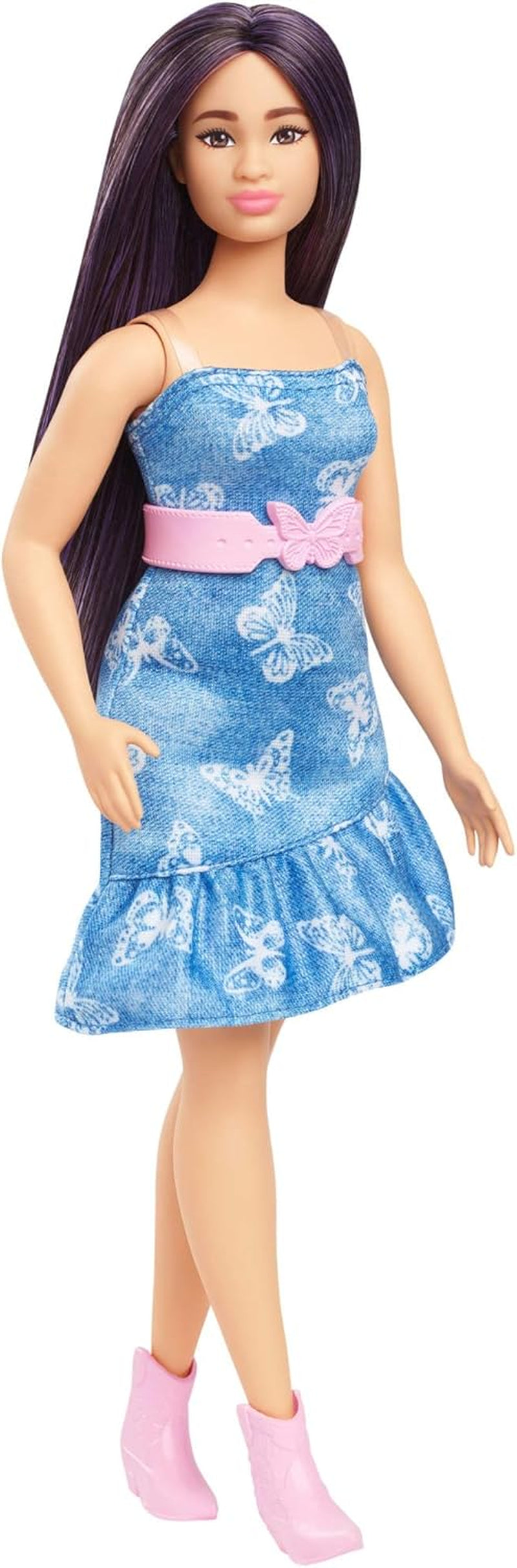 Barbie Fashionistas-Puppe Nr. 230 mit blondem Haar, rosa Metallic-Minikleid mit Herz-Aussparung, weißem Armband und High Heels, HYT88