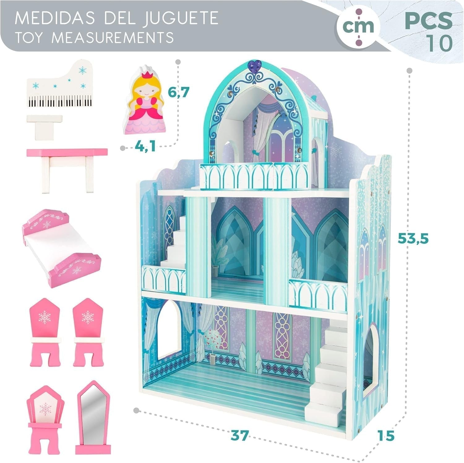 Colorbaby WOOMAX 49314 - Încuietoare din lemn 37 X 15 X 53,5 Cm +3A Casute de papusi Naty Shop