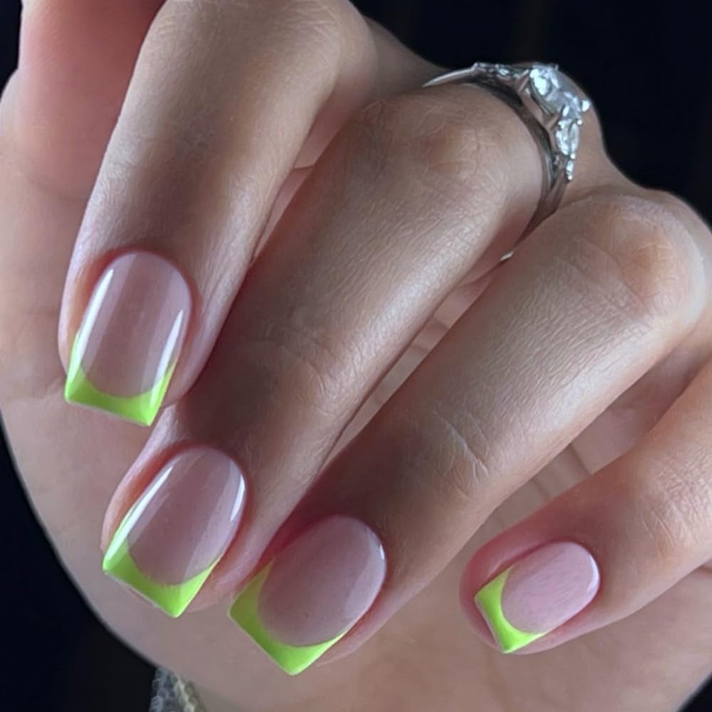 Unghii lungi cu vârf franțuzesc, aurii, cu sclipici, de lipit pe unghii lungi și pătrate, set unghii false cu vârf franțuzesc strălucitor, unghii artificiale pătrate pentru femei, 24 de bucăți