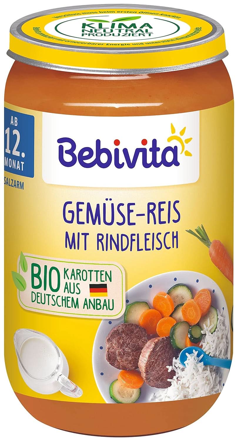 Menüs ab dem 12. Monat, 6er-Packung (6 x 250g) Mutter und Kind Naty Shop 6 x 250 Gramm Gemüsereis mit Rindfleisch