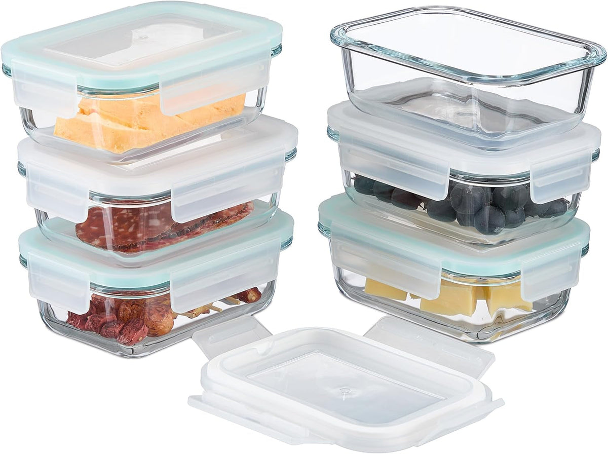 Relaxdays recipiente din sticlă cu capac, set de 6, 370 ml, recipiente pentru depozitarea alimentelor, capac din plastic, etanș, borcan din sticlă, transparent Cutii depozitare alimente Naty Shop 370 Ml