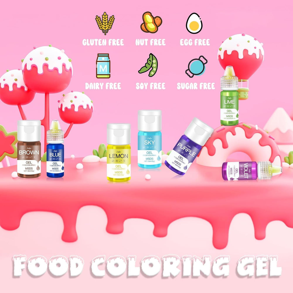 Colorant alimentar în gel - 22 de culori, coloranți alimentari în gel pentru prăjituri, copt, fursecuri, macaroane - Colorant alimentar concentrat fără zahăr pentru decorarea torturilor, băuturi, ouă de Paște, slime DIY - 6 ml fiecare