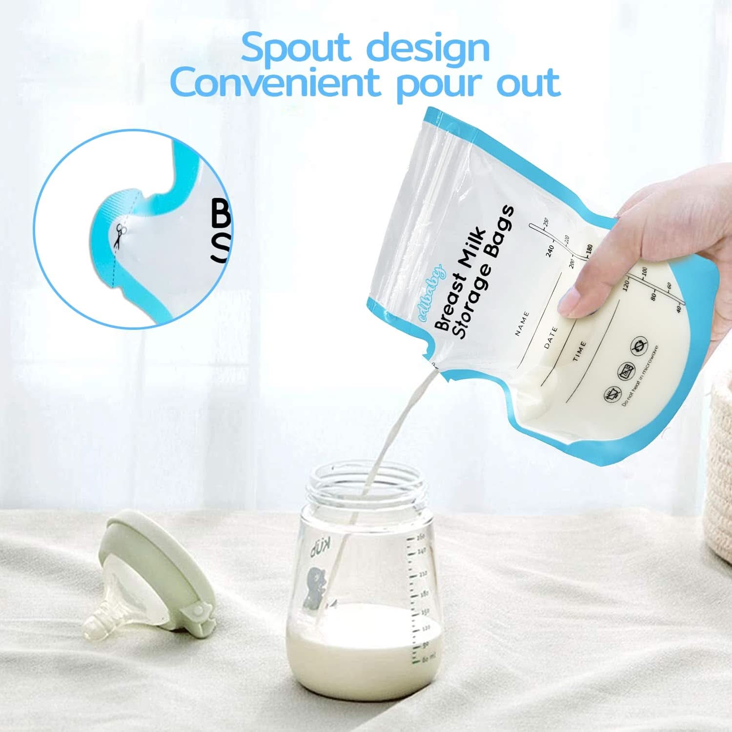 Edibaby, Beutel für Muttermilch, 100 Stück, sterilisiert, ohne BPA Zubehör Lebensmittel und Stillen Bebe Naty Shop