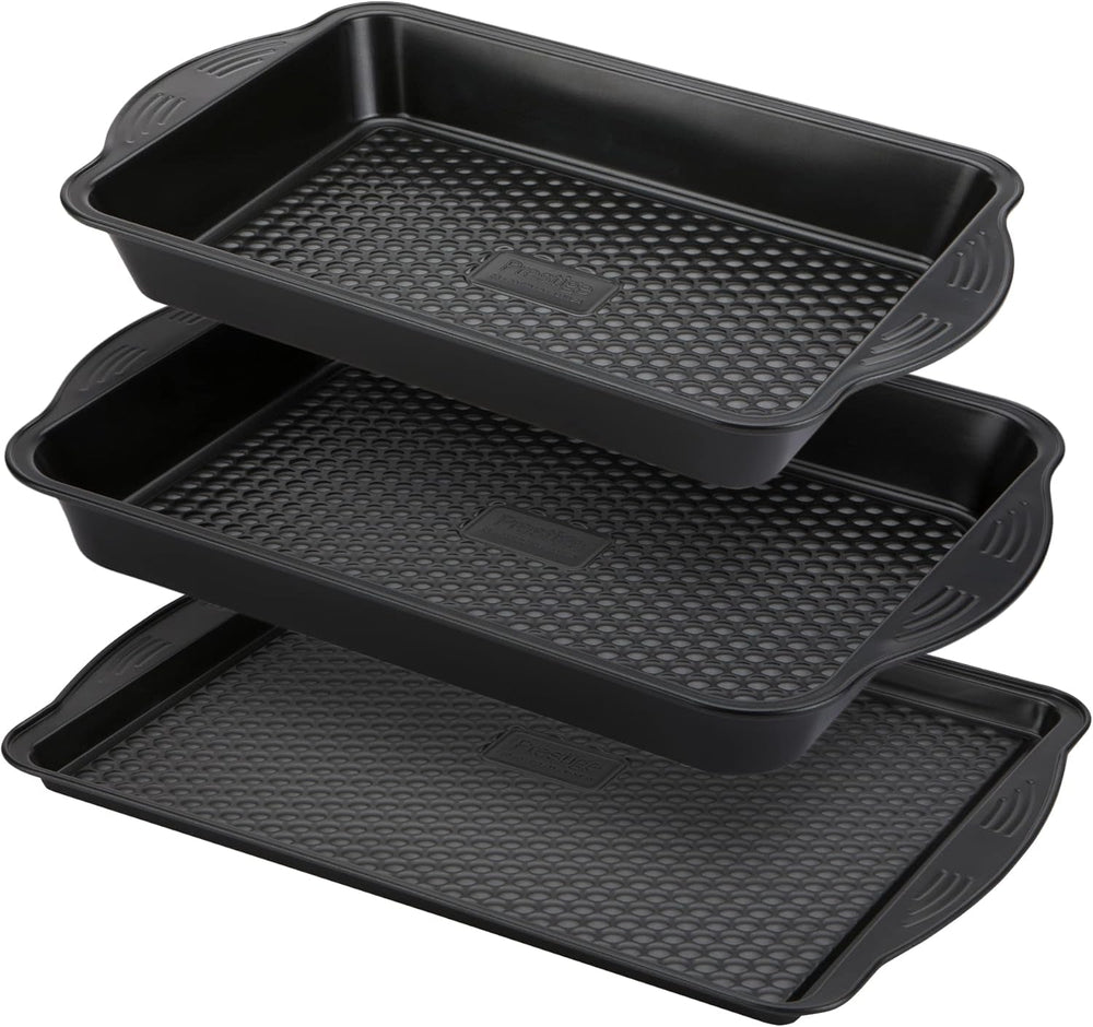 Prestige 48227 Aerolift Muffinblech, Karbonstahl, Schwarz. Formen und Backbleche Naty Shop 3-teiliges Bachblech-Set