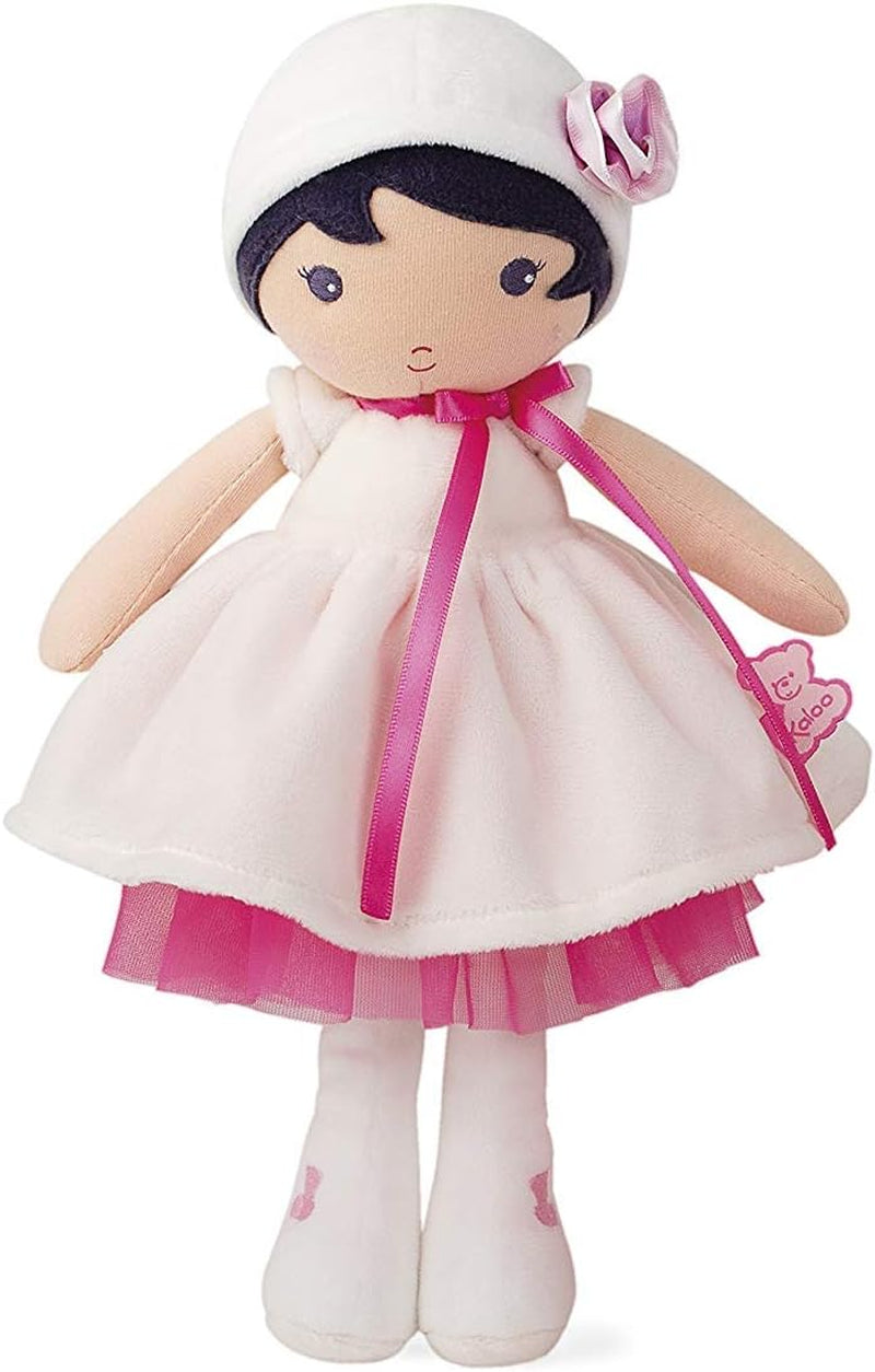 KALOO - Tendresse – Meine 1. Puppe aus Amandin-Stoff – Stoffpuppe 25 cm – Rosa aus Chiffon – Matte Haut – schöne Geschenkbox und Band personalisierbar – ab der Geburt K200004