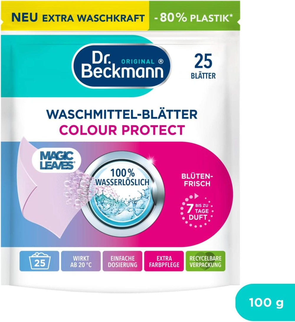 Waschmitteltücher Dr. Beckmann MAGIC LEAVES COLOR | Vordosierte und wasserlösliche Waschtücher | Platzsparend und einfach zu bedienen | 25 Blatt Waschmittel von Naty Shop