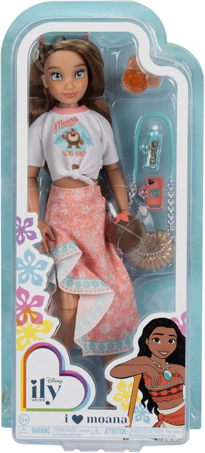 Păpușă Vaiana cu accesorii, 29 cm, 13 puncte de articulație, licențiată oficial de Jakks Pacific. Completă cu accesorii combinabile și un inel strălucitor cu Mickey!