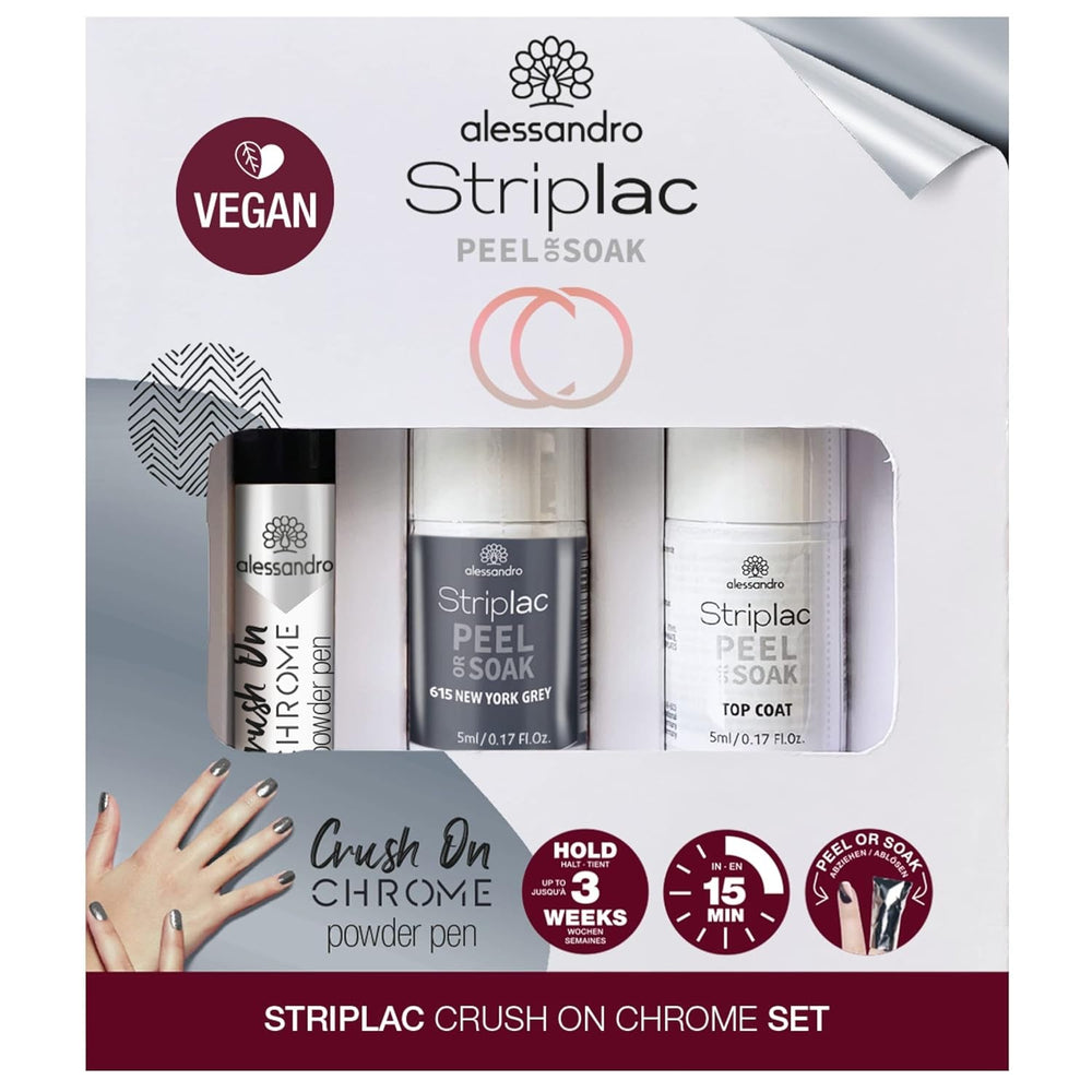 Set alessandro Striplac Peel or Soak Silver Crush On Chrome – Unghii perfecte în 15 minute