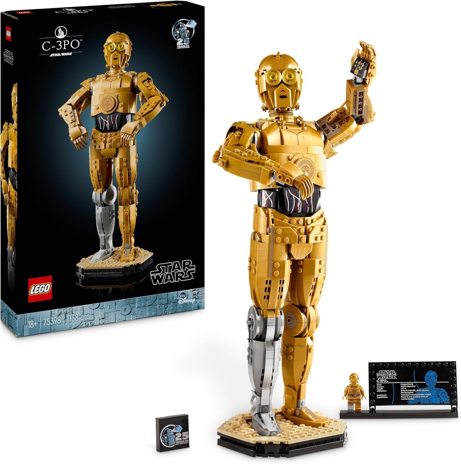 LEGO Star Wars 75398 C-3PO Figur – Sammler Modell für Erwachsene – mit Ständer, Infotafel und Minifigur zum Bauen, Spielen und Ausstellen – Geschenkidee für Fans