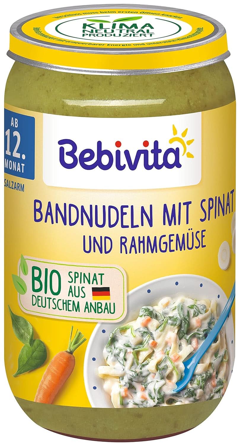 Menüs ab dem 12. Monat, 6er-Packung (6 x 250g) Mutter und Kind Naty Shop 6 x 250 Gramm Tagliatelle mit Spinat und Gemüsecreme