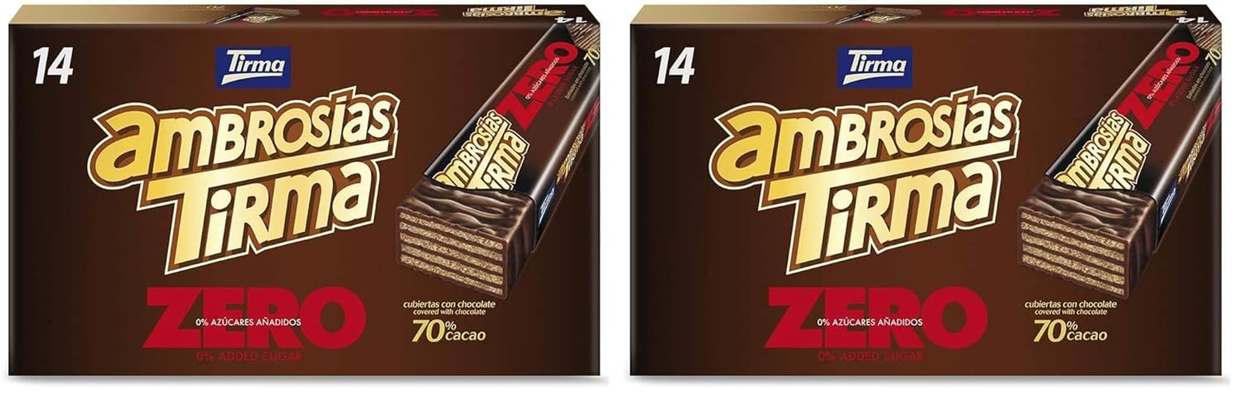 Napolitane cu ciocolată neagră Tirma 70% cacao | Fără zahăr adăugat | Potrivite pentru dietele keto | Conținut scăzut de carbohidrați | Pentru diabetici | Pachet multiplu de napolitane cu ciocolată | 3 bucăți | 64,5 g