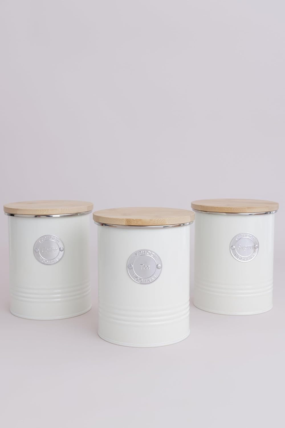 LIVING collection, bol de zahăr cu capac | cremă pastel | cutie de depozitare 1 L bucătărie pentru zahăr | recipient din oțel pentru zahăr cu capac | borcane de depozitare etanșe din bambus cu capac Cutii depozitare alimente Naty Shop