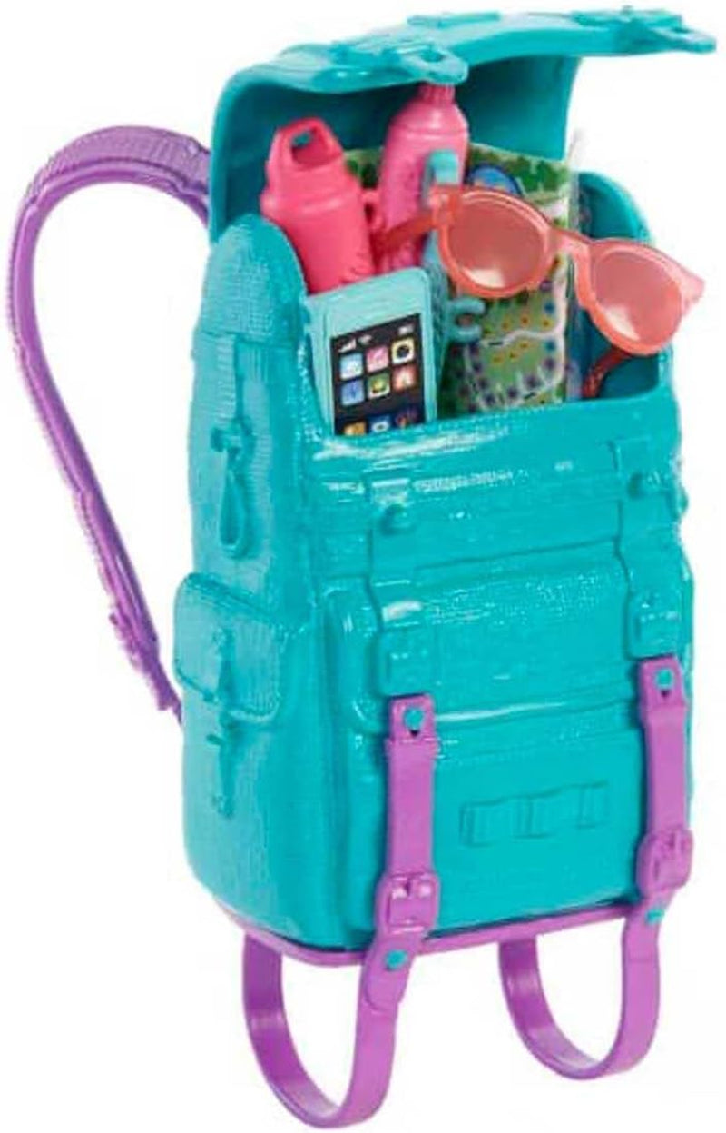 Barbie Camping Series, păpușă 1X cu păr blond, rucsac de drumeție, echipament de exterior, binoclu, hartă, cățel, accesorii, cadou pentru copii, jucărie de la 3 ani,Hdf73 Papusi Naty Shop