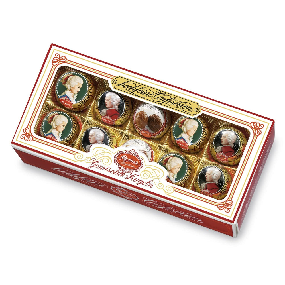 Bile Reber Mozart cu ciocolată neagră, pachet de 6 cu marțipan și nuga, vegane - 1 x 120 g
