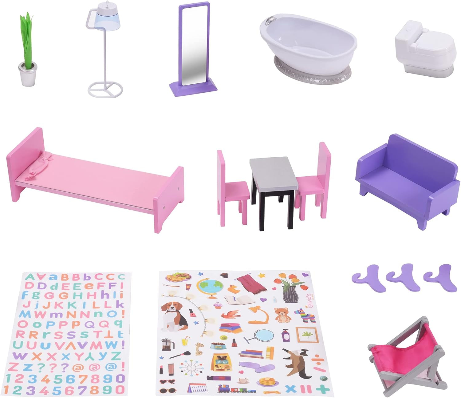 Olivia's Little World Big Dreamland Sunset Contemporary, Casă de păpuși interactivă din lemn pentru copii, 3 etaje, cu 16 accesorii pentru mobilier de păpuși, multicoloră, TD-13616A