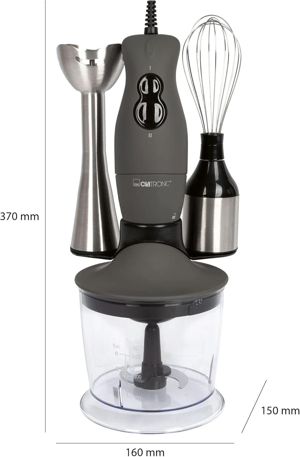 Clatronic® Standmixer-Set | Mixer, Pürierstab, Zerkleinerer Aus Edelstahl | 400 Watt | 2 Geschwindigkeitsstufen | Allesschneider | Mixbehälter | Schneebesen | Multizerkleiner | SMS 3777 Küche Naty Shop