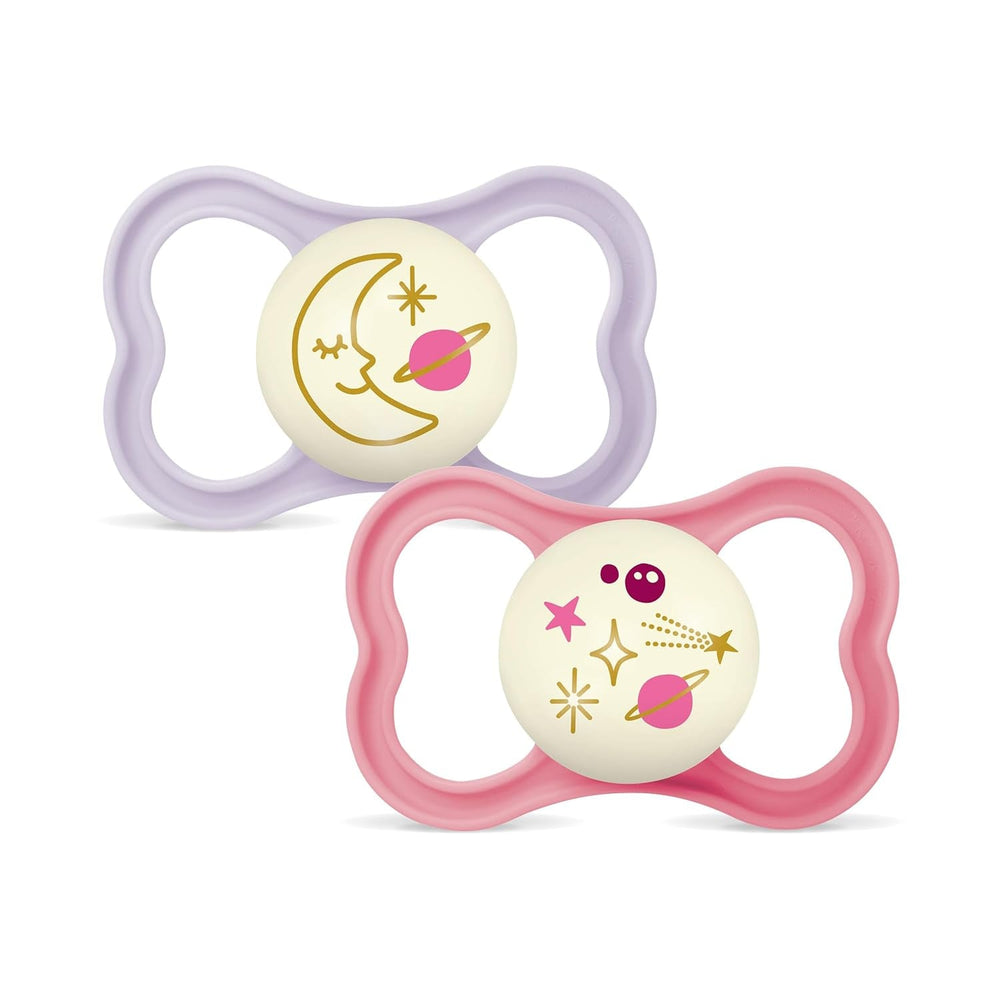 Suzete MAM Air din silicon, pachet de 2, design extra ușor și aerisit, suzetă pentru bebeluși prietenoasă cu dinții, fabricată din silicon special MAM SkinSoft, cu cutie pentru suzetă, 6-16 luni, Ursuleț/Rinocer