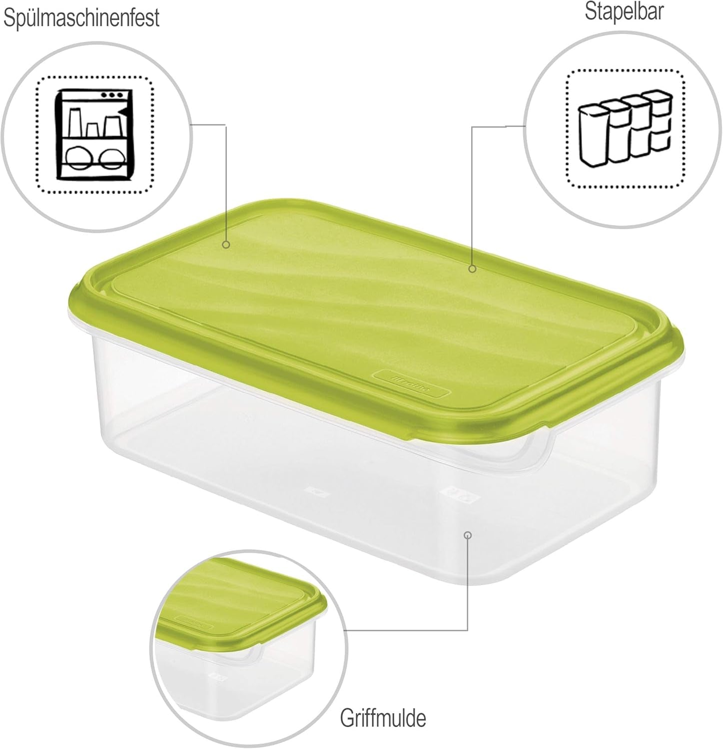 Rotho Rondo borcan pentru păstrarea alimentelor 1.5l cu capac, plastic (PP) fără BPA, transparent/verde, 1.5l (24.0 x 16.0 x 7.5 cm) Cutii depozitare alimente Naty Shop