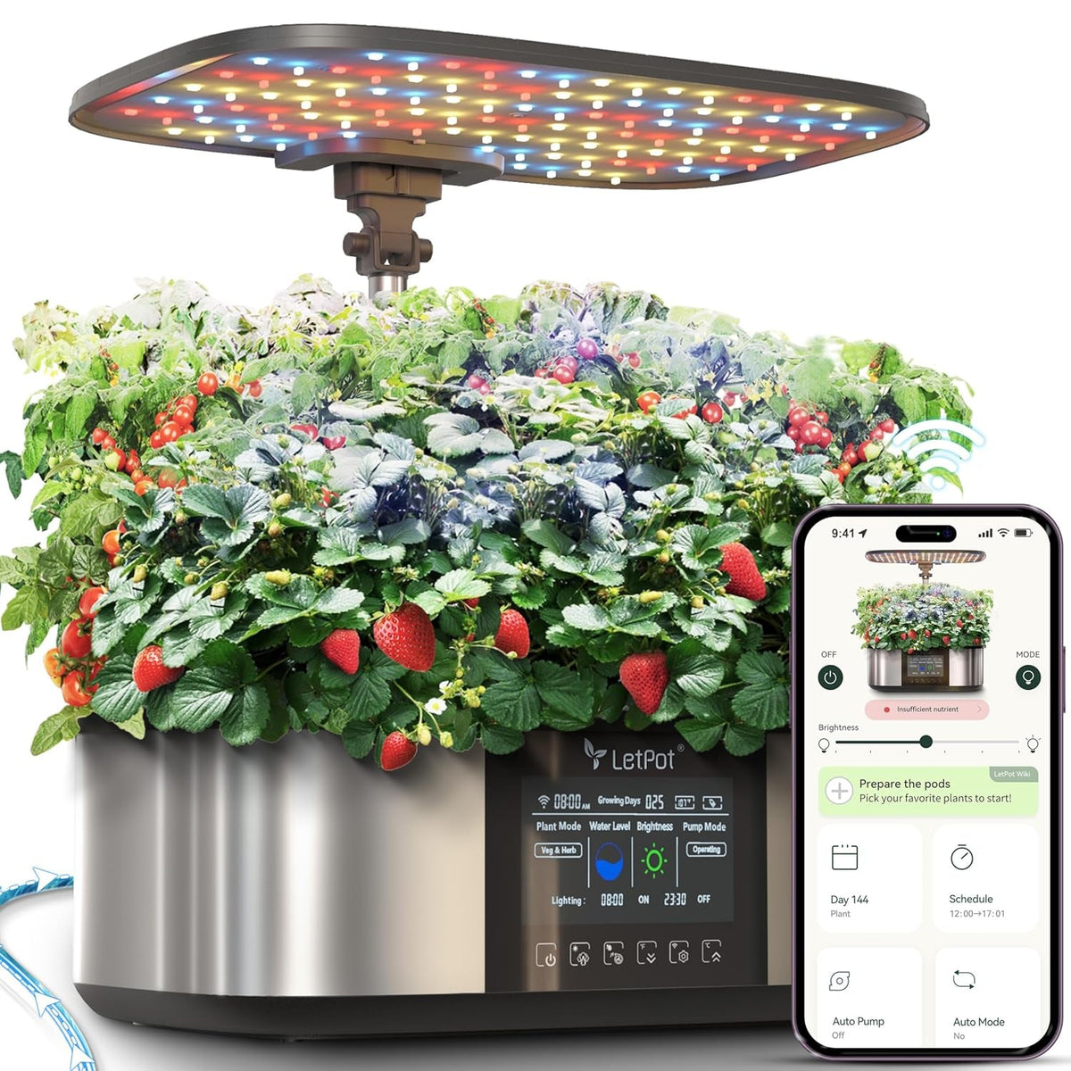 Kit sistem de creștere hidroponică LPH-Max, 21 de capsule, aplicație și WiFi, controlat automat, grădină inteligentă de interior cu lumină LED de 36W, kit de udare automată prin picurare, îngrijire autogestionată