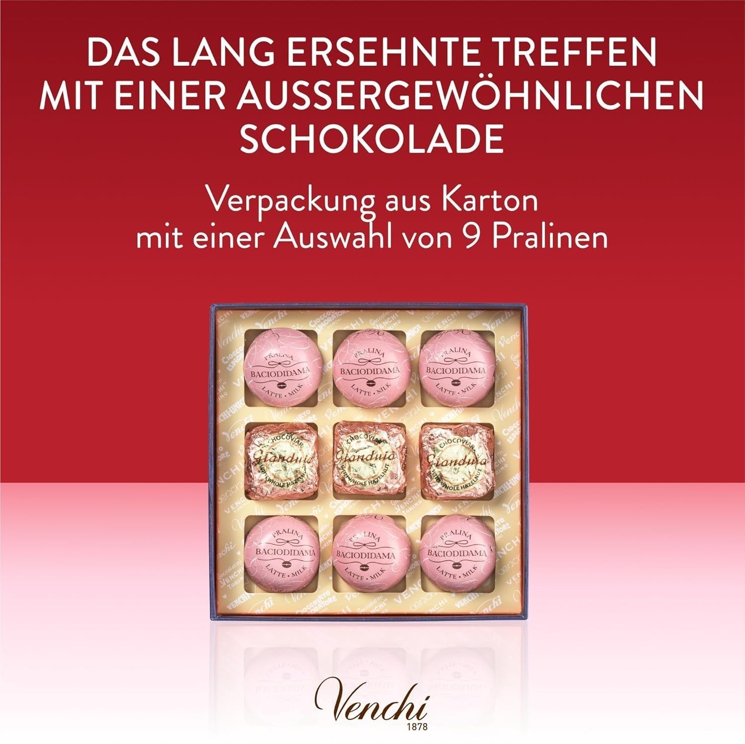 Venchi - Geschenkbox mit 9 Pralinen Baciodidama und Vegan Chocoviar Gianduia, glutenfrei, Valentinstagskollektion Pralinen Naty Shop
