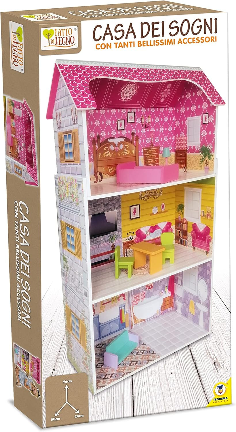 Teorema 40602 – 3-stöckiges 5-Zimmer-Puppenhaus aus Holz, Höhe 96 cm, Möbel & Dekorationen Naty Shop Puppenhäuser