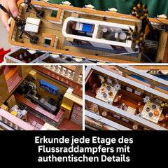 LEGO Ideas Flussraddampfer - Bauset für Erwachsene - Bootsmodell mit Innenraum & interaktiven Funktionen, inkl. funktionierendem Schaufelrad und Steuerung - DIY Geschenk für Männer und Frauen - 21356