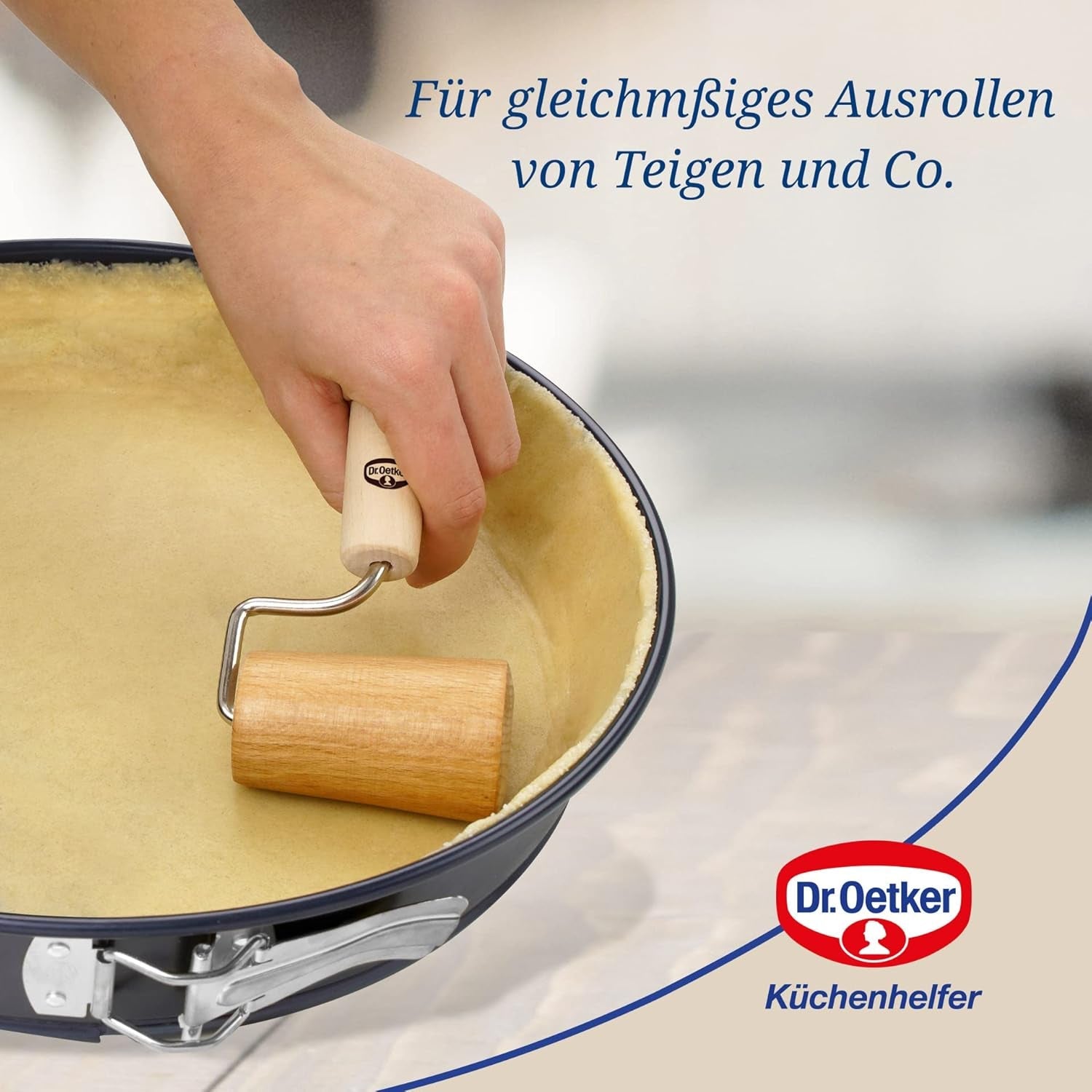 Sucitor din lemn Dr. Oetker – Sucitor din lemn de fag de înaltă calitate – Perfect pentru forme rotunde și pătrate – aprox. 18 x 7 cm, diametru rolă aprox. 4,5 cm