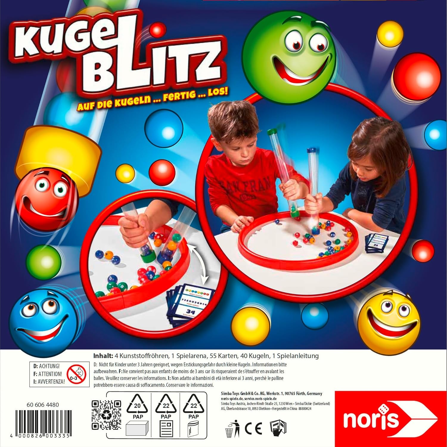 Noris 606064480 Kugelblitz, das blitzschnelle Actionspiel mit Lerneffekt in verschiedenen Spielvarianten, ab 4 Jahren