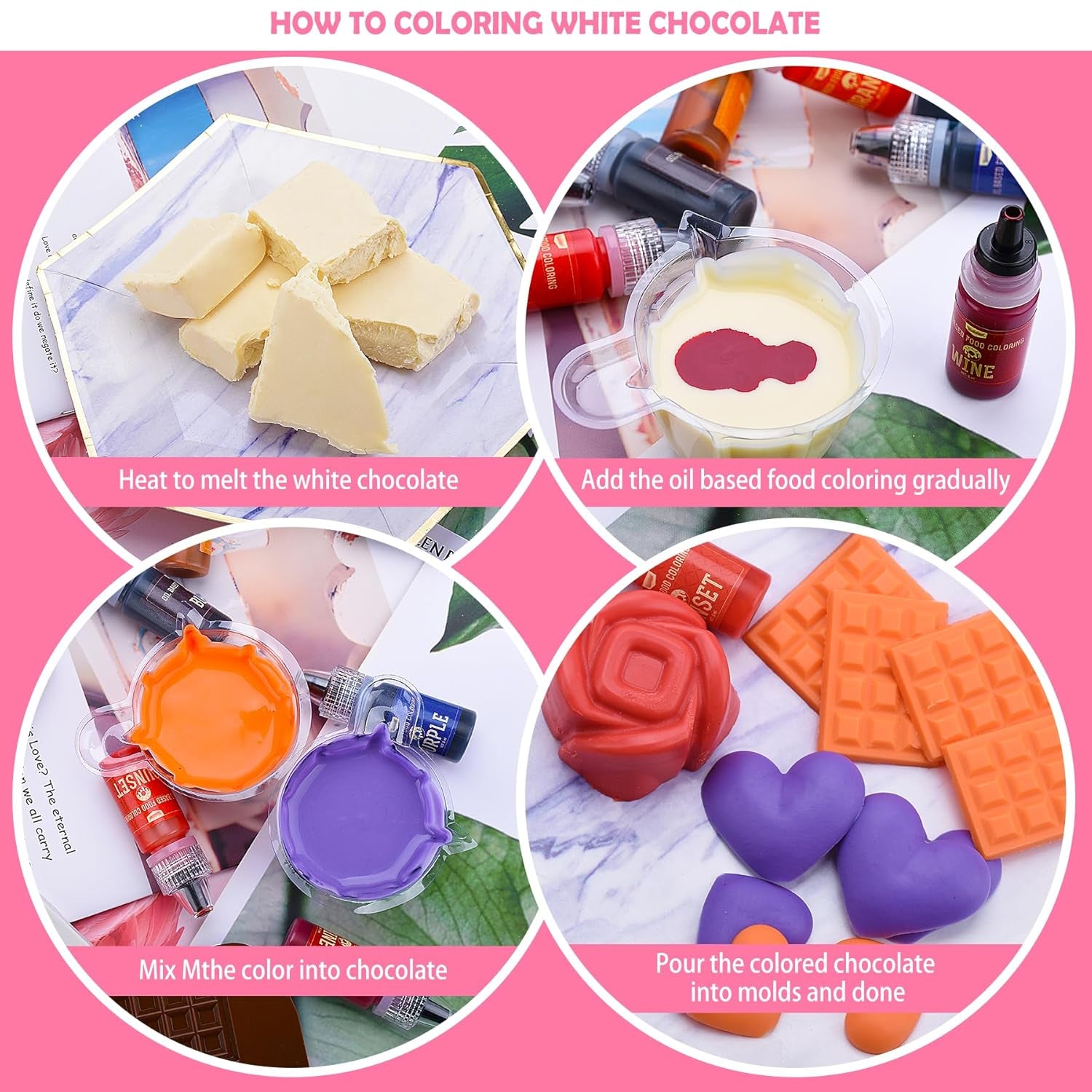 Colorant alimentar liposolubil pentru ciocolată - 88 ml colorant alimentar pe bază de ulei pentru fondant, copt, prăjituri, fursecuri - Colorant alimentar lichid fără aromă pentru unt de cacao, prăjituri, cremă de unt (alb)