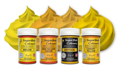 Coloranți alimentari pentru paste Sugarflair, galben, set de 4, coloranți alimentari pentru paste, fondant, marțipan, pastă de zahăr, cremă de unt și multe altele: narcisă, galben canar, galben ou cremă, pepene galben - set de 4
