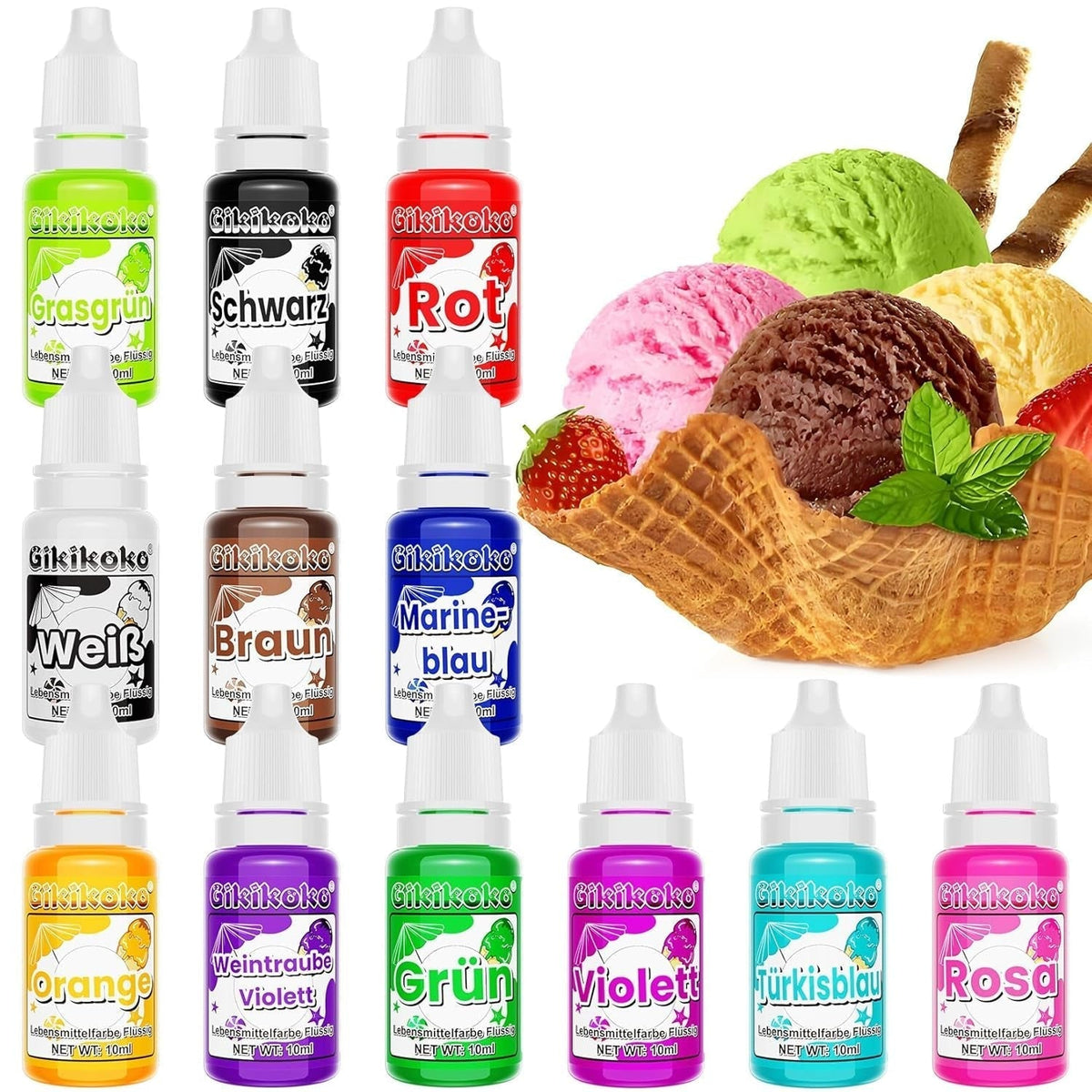 Coloranti alimentari lichizi sau gel, diverse marimi si culori Naty Shop Set 12 x 10 ml Lichid