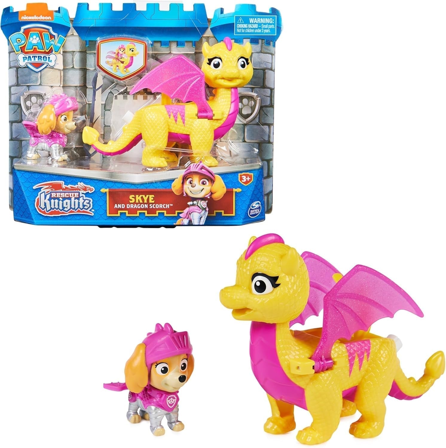 PAW PATROL, Rescue Knights Rocky și Dragon Flame set de figurine de acțiune, jucărie potrivită pentru copii cu vârsta de peste 3 ani Action figures Naty Shop Singur Skye