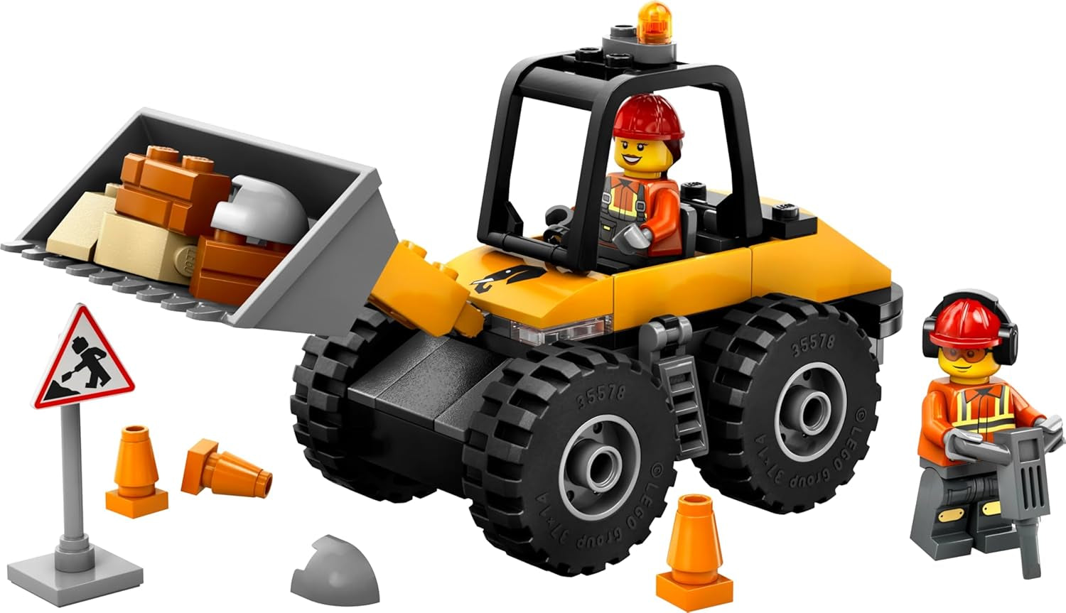 Încărcător cu roți LEGO City - Excavator de jucărie pentru copii mici, fete și băieți de la 4 ani - Set de joacă pentru vehicule - Idei de cadouri Montessori pentru preșcolari - Set cu 2 minifigurine de muncitori în construcții 60450 Seturi de constructie Besuche den LEGO-Store